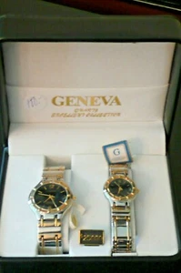 Men's & Women's GENEVA Excellent Collection Quartz Gold & Silver Toned Watch Set - Picture 1 of 8