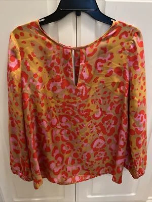 Blusa de seda leopardo rojo/rosa Julie Brown, talla 10 Foto 1 de 4