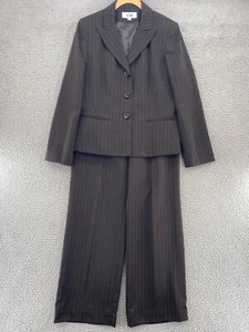 Le Suit Set Womens 10 Brown Pinstripe Peak Lapel Blazer Straight Leg Trousers - Picture 1 of 19