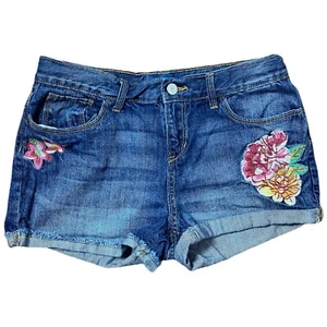 Old Navy Rolled Hem Jean Shorts Floral Flower Power Applique Girls Size 16 - Picture 1 of 5