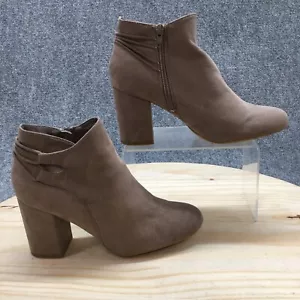 Bamboo Boots Womens 8 Thirst Ankle Booties Beige Faux Leather Block Heels Zip - Picture 1 of 18