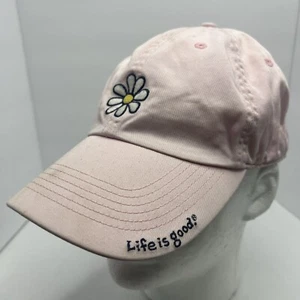 Life Is Good Hat Cap Strap Back Pink White Daisy Flower Casual Womens Ladies - Picture 1 of 8