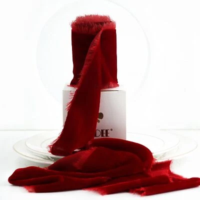 3 Inch Red Fringe Silk Ribbon for Wreaths Flower Bouquet Photography Dress Sa... - Image 1 of 4