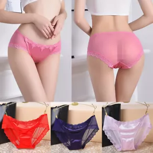 Womens Shiny Satin Lace Briefs Lingere Sexy Seamless Underwear Knickers Panties - Bild 1 von 20