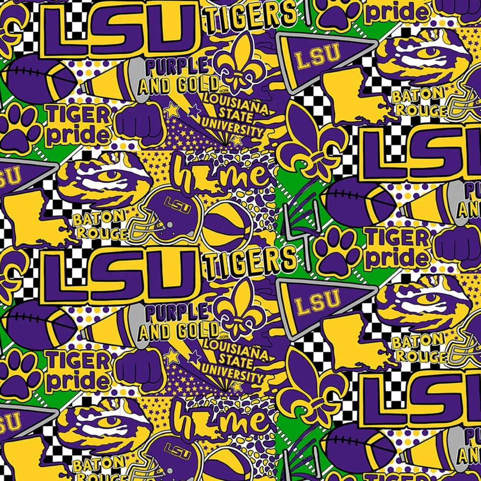 NCAA LSU Tigers Licensed Cotton Fabric 1/2 Yard 43/44" Wide BTHY - Image 1 of 1
