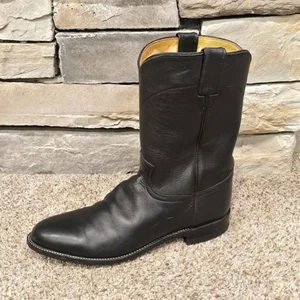Justin Cowboy Western Roper Boots 3133 Men's Size 10 D Black Leather Mexico - Picture 1 of 9