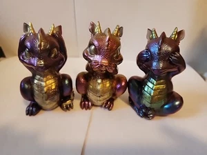 Set Of 3 See, Say, Hear No Evil Resin Decor Dragons - Picture 1 of 5