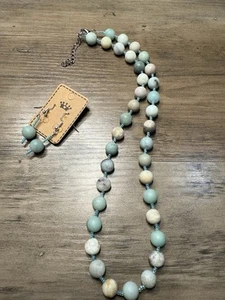 20” Handmade Bead Necklace Earrings Set Amazonite And Seed Beads Beaded New NWOT - Picture 1 of 4