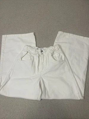 Zara Girls Cotton Zip Button Wide Leg Pants Cream Size 9 - Image 1 of 4
