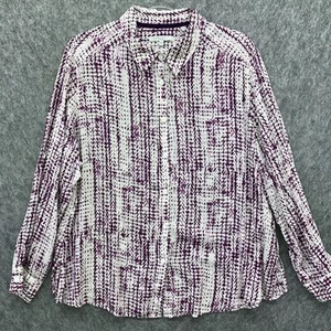Foxcroft Easy Care Button Front Shirt Womens 16W White Purple Lyocell Career - Picture 1 of 10