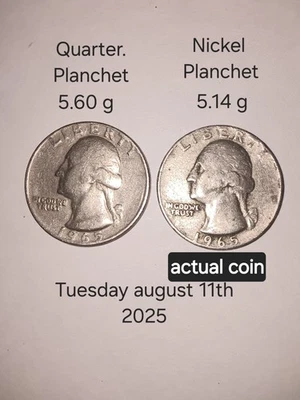  Extremely Rare 1965 Quarter No Mint Mark On Nickel Planchette (107) - Image 1 of 4