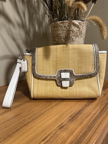 Pochette Coach Taylor City in paglia con stampa serpente e orlo da polso