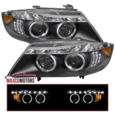 Black Projector Headlights Fits 2006-2008 BMW E90 325i 328i Sedan LED Halo Lamps Foto 1 de 4