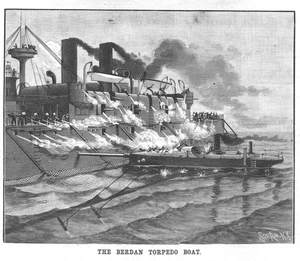 The Berdan Torpedo Boat - A Large Casting - 1887 Antique Print - Picture 1 of 3