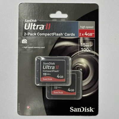 SanDisk Ultra II 4GB 15Mb/s CF Compact Flash Genuine Memory Card (2) Pack Sealed - Image 1 of 2
