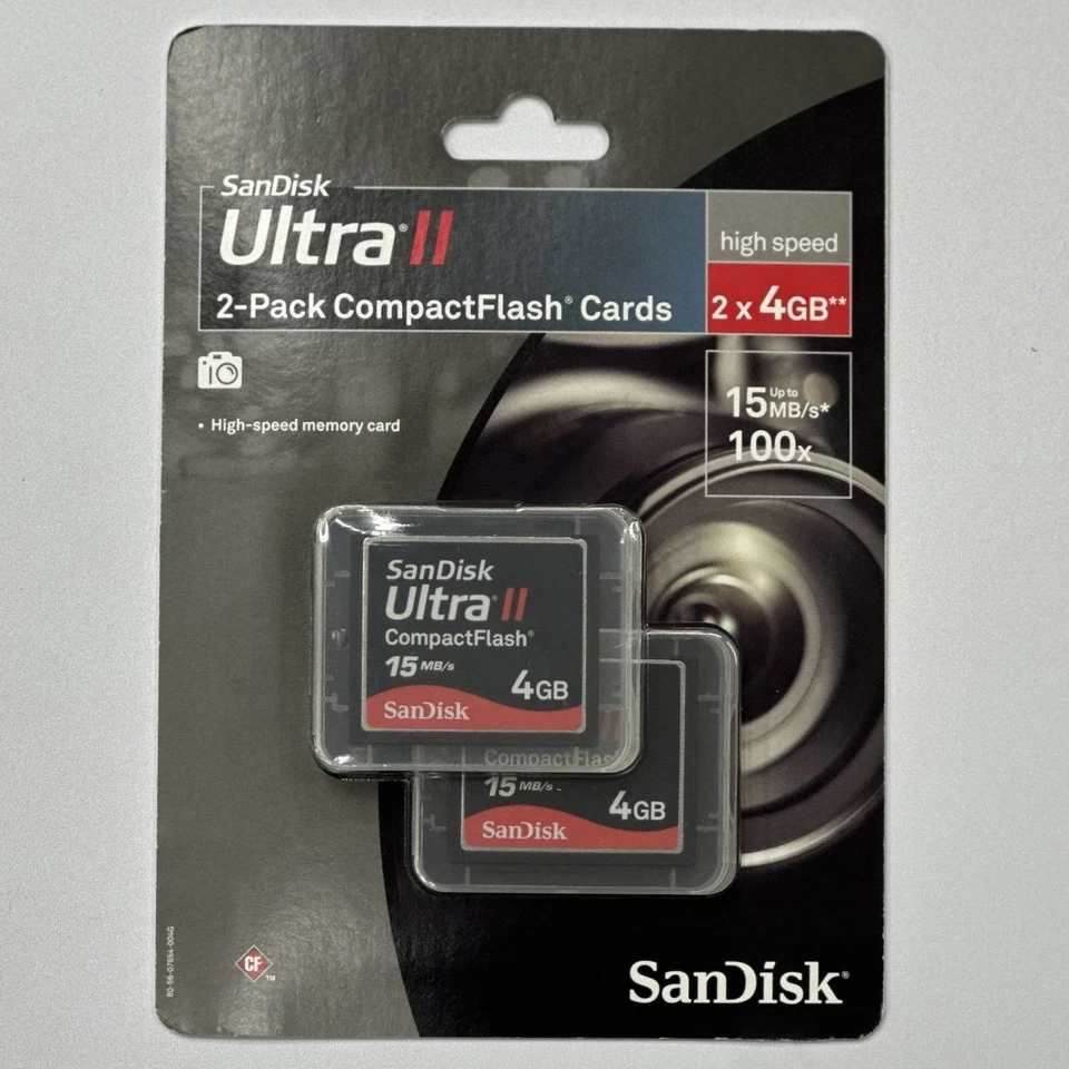 SanDisk Ultra II 4GB 15Mb/s CF Compact Flash Genuine Memory Card (2) Pack Sealed - Image 1 of 2