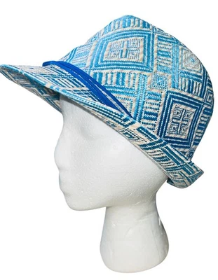 Sombrero Fedora Patrón Geométrico Por Theodora & Callum Talla Única Azul y Beige Poliéster Foto 1 de 4