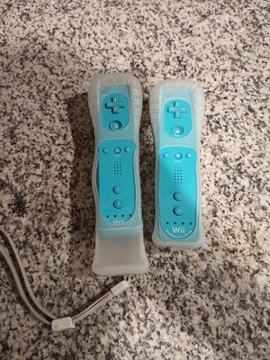 Nintendo Wii Blue Controller Set Of 2. Motion Plus. Tested & Working. - Image 1 of 4