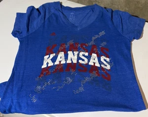 Kansas Jayhawks - Women's V-neck Bedazzled T-shirt by Adidas - XL - Picture 1 of 4