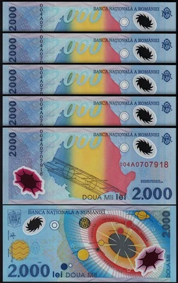 Romania 2000 Lei 1999, UNC, 5 Pcs LOT, Consecutive, POLYMER, P-111 - Image 1 of 4