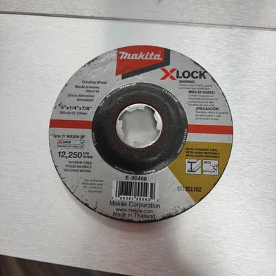 Muela abrasiva Makita X-LOCK E-00468, 5 pulgadas de diámetro, 1/4 de pulgada de grosor, 7/8 pulgadas cantidad de eje-4 Foto 1 de 2