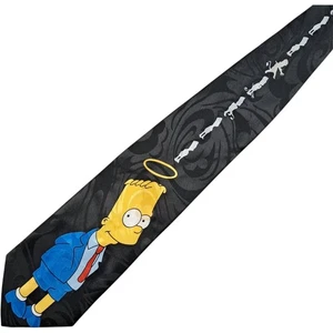 Corbata de Los Simpson de 3,5" de ancho en el punto más grande para hombres de seda negra de colección dibujos animados de Los Simpson años 90 - Imagen 1 de 8