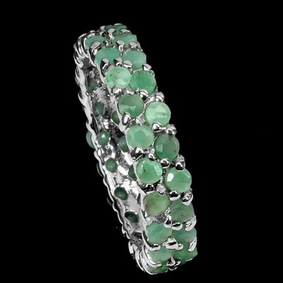 925 Sterlingsilberring Runder Smaragd Natürlicher Edelstein Schmuck Größe 8 - Bild 1 von 4