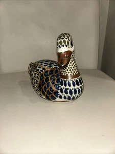 "Estatuilla pintada a mano de pato de cerámica Tonala México blanco azul marrón verde 7""x8""" - Imagen 1 de 10