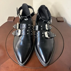 OSOS Shoes Women’s Size 9.5 Black Low Heel Buckles and Studs Pointy Toe - Picture 1 of 11