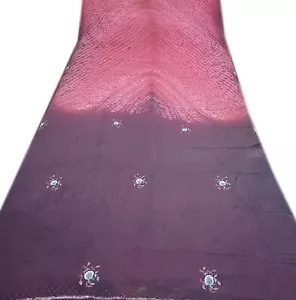 Vintage Sari Pure georgette Chiffon Sarees Hand Embroidered 5 yard Craft Fabric - Picture 1 of 6