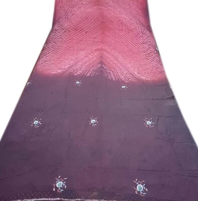 Vintage Sari Pure georgette Chiffon Sarees Hand Embroidered 5 yard Craft Fabric - Image 1 of 4