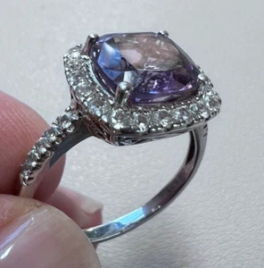 Anillo de plata esterlina amatista y topacio blanco nuevo sin etiquetas, talla 10 - Imagen 1 de 8