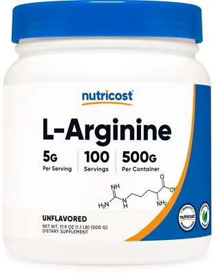 Nutricost L-Arginine (500 Grams) - Pure L-Arginine Powder - 5000mg Per Serving - Image 1 of 4