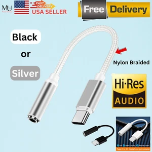 USB-C Type C Adapter to 3.5mm Aux Jack Headphone(Braided)for iPhone and Samsung - Picture 1 of 14