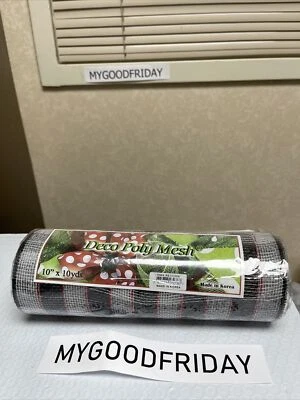 10 inch x 30 feet Deco Poly Mesh Ribbon - Black and White Plaid Mesh with Red... - Image 1 of 4