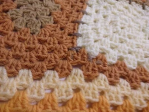 Afghan Crochet Granny Square 42" Blanket Handmade Earthtone Yellow Orange Brown - Picture 1 of 24