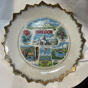VINTAGE COLLECTIBLE OREGON PLATE  MT.HOOD  GOLD  STARBURST EDGE-- BV - Picture 1 of 5