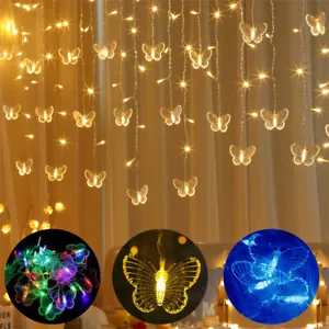 Butterfly 96 LED String Curtain Lights Colorful Wedding Children Room Decor Lamp - Picture 1 of 15