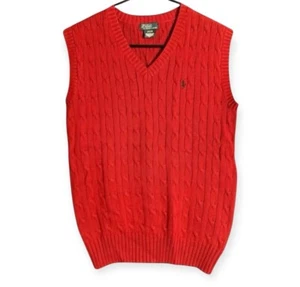Ralph Lauren POLO Sweater Vest L (16-18) Red V Neck Cable Knit Stretch Golf - Picture 1 of 3