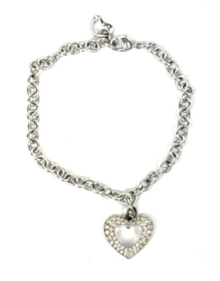 Pulsera Swarovski Cadena Eslabón Dije Firmado Cristal Corazón Tono Plata  Foto 1 de 4