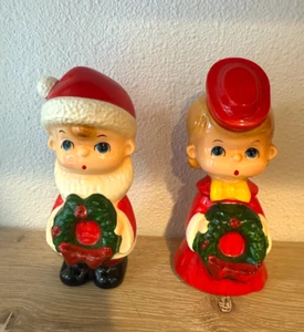 Vintage Blume Christmas Figurines 6" Pair Girl & Santa Boy With Wreaths Japan  - Picture 1 of 4