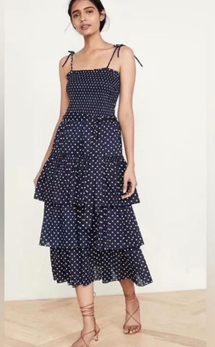 Abito nuovo con etichette Tory Burch blu navy a pois a strati con volant PICCOLO