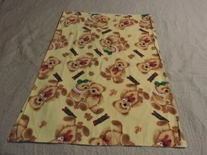Baby Blanket homemade very cute yellow with teddies on front/ backing Giraffes - Picture 1 of 4