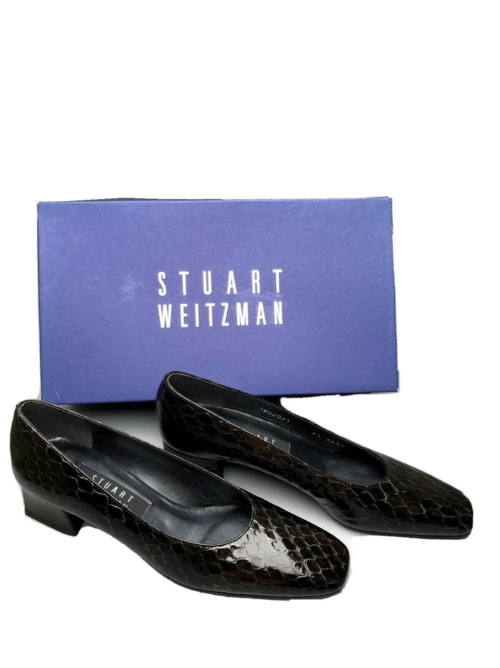 Vtg Stuart Weitzman Women Size 61/2 Black Heels Molorrus Snake Pattern with Box - Image 1 of 4