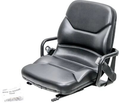 Black Seat for Caterpillar Forklift- Seat w/Hip Restraints, Seatbelt, & Slides - Image 1 of 4