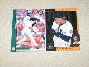 1996 KEN GRIFFEY JR. 2 CARD LOT LEAF PREFERRED #1 AND UPPER DECK SP #170 MINT