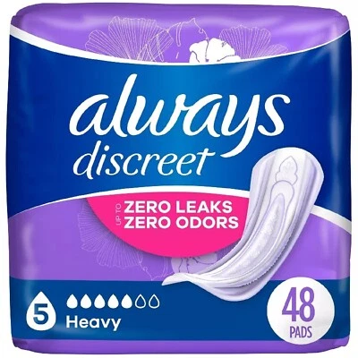 TREATME100 Always Discreet Incontinence Pads for Women and Postpartum Pads, 48 CT