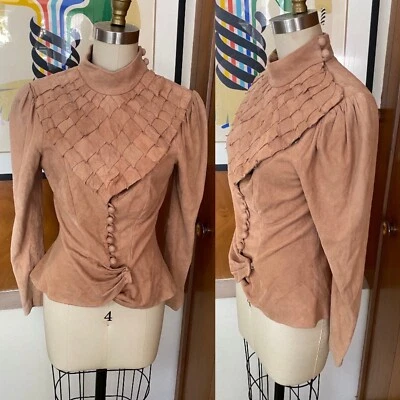 Vtg Suede Fiori di Firenze italy Sz XS Top dusty peach US 0 2 OOAK 4 - Photo 1/4