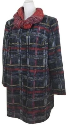 Nine West~ Woman Plus Size 18W~ Black/Red Plaid Trench Coat Long Sleeve Lined. - Image 1 of 4