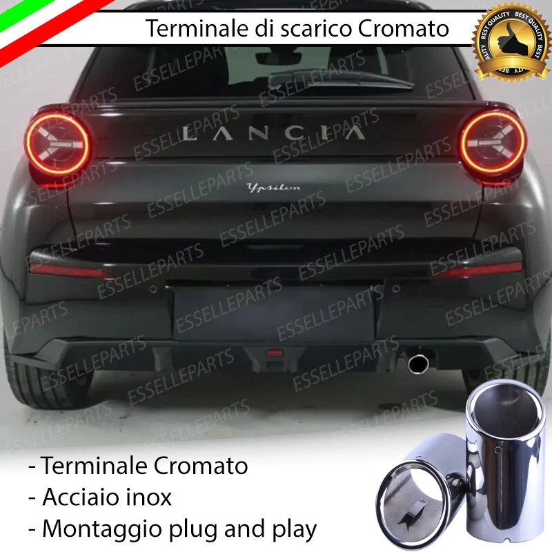 TERMINALE SCARICO CROMATO LUCIDO ACCAIO INOX PER LANCIA YPSILON MK3 TONDO - Immagine 1 di 4
